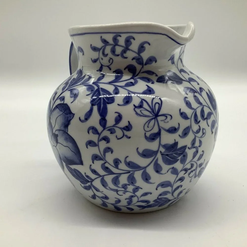 Andrea By Sadek Small Blue and White Pitcher/